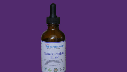 Bottle of NeuroCirculate Elixir with dropper on a wooden surface