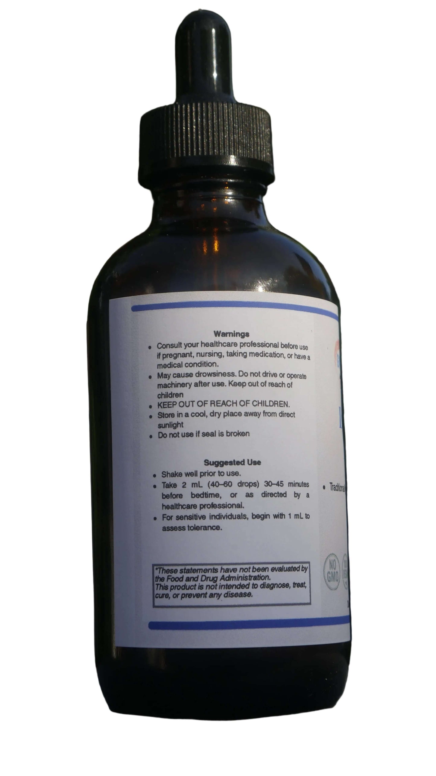 Deep Sleep Nervine Tincture bottle with warnings and suggested use printed on label for natural sleep support.